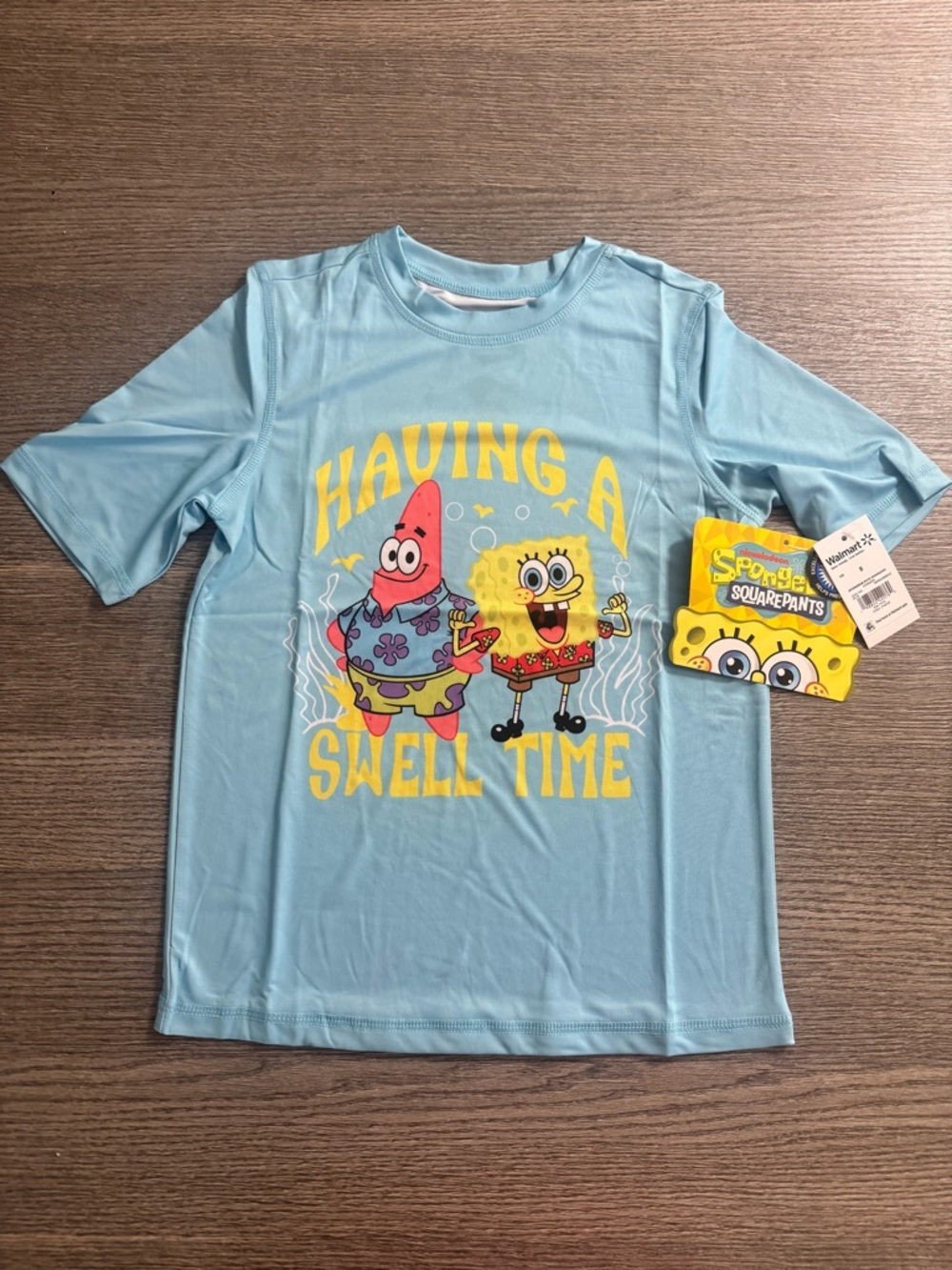 SpongeBob SquarePants Boys Graphic Rash Guard Size 8 Top Short Sleeves